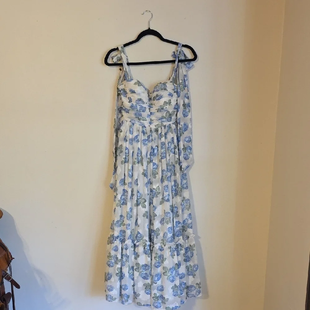 Floral Blue and White Dress Maxi- Garden Girl, Cottage Core Size Small